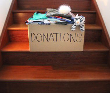 Clothe donation box on a staircase